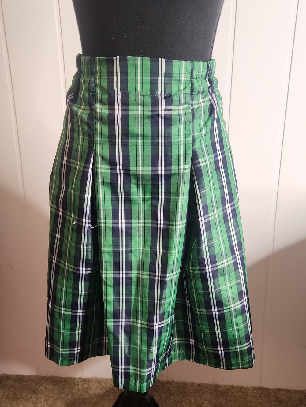 Green Plaid Pleated Skirt - Classic Women's Skirt. Preppy School Girl